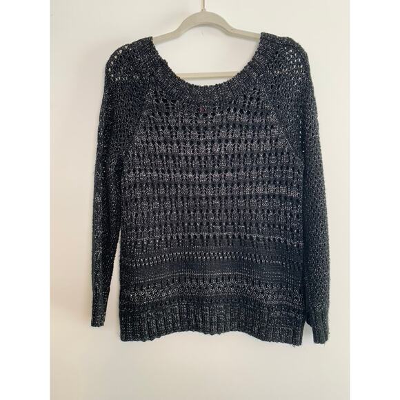 Designer Narciso Rodriguez Black Metallic Open Knit Sweater Size L Classic Chic - Picture 7 of 8